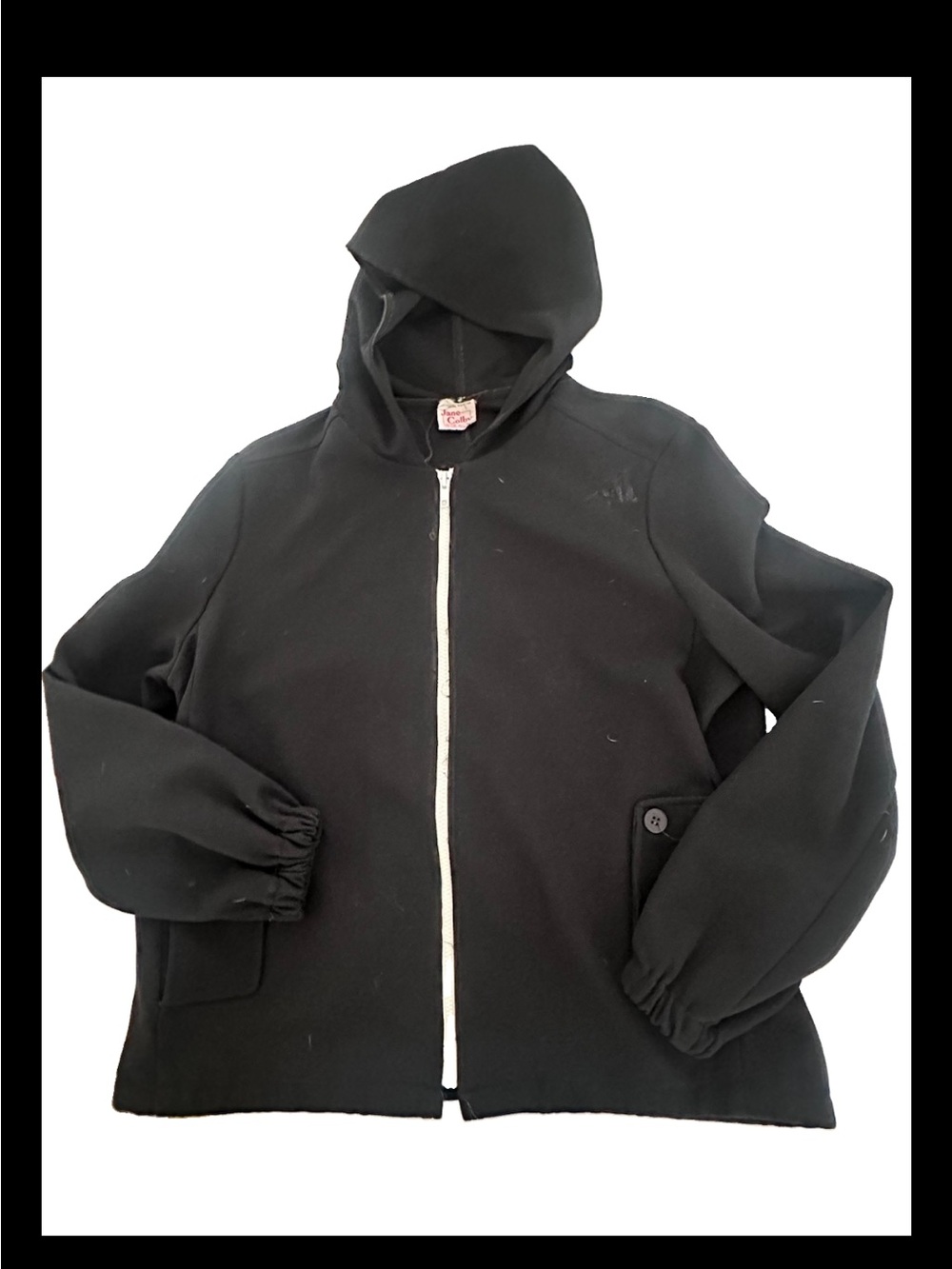 Vintage 1960s/70s Jane Colby Black Hooded Jacket / Full-Zip Coat